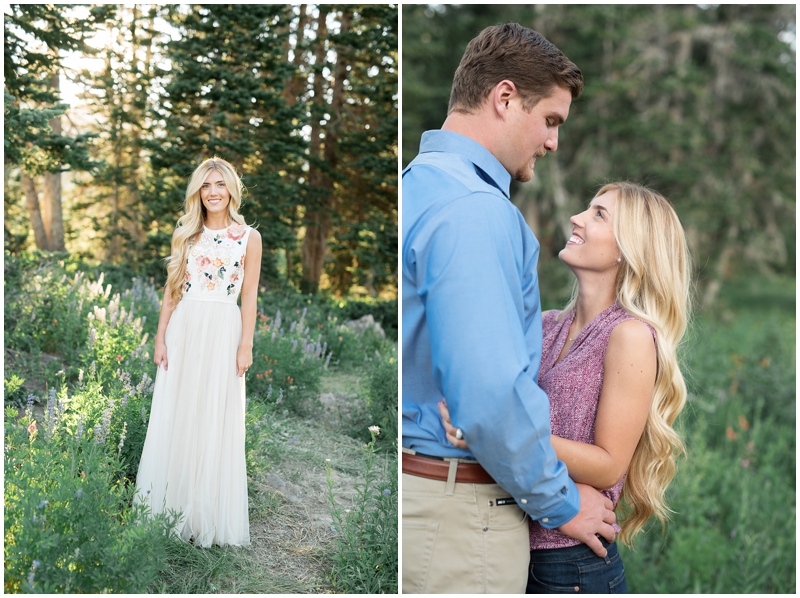 engagements, sunlight, mountains, wildflowers, mountain engagments, summer engagements, hair goals, engagement dresses, floral dress, grey suit, www.kristinacurtisphotography.com