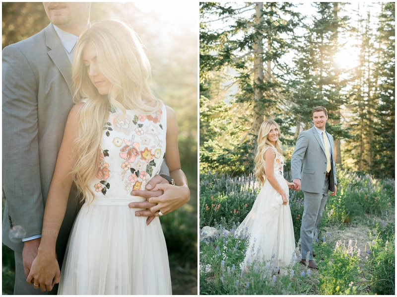 engagements, sunlight, mountains, wildflowers, mountain engagments, summer engagements, hair goals, engagement dresses, floral dress, grey suit, www.kristinacurtisphotography.com