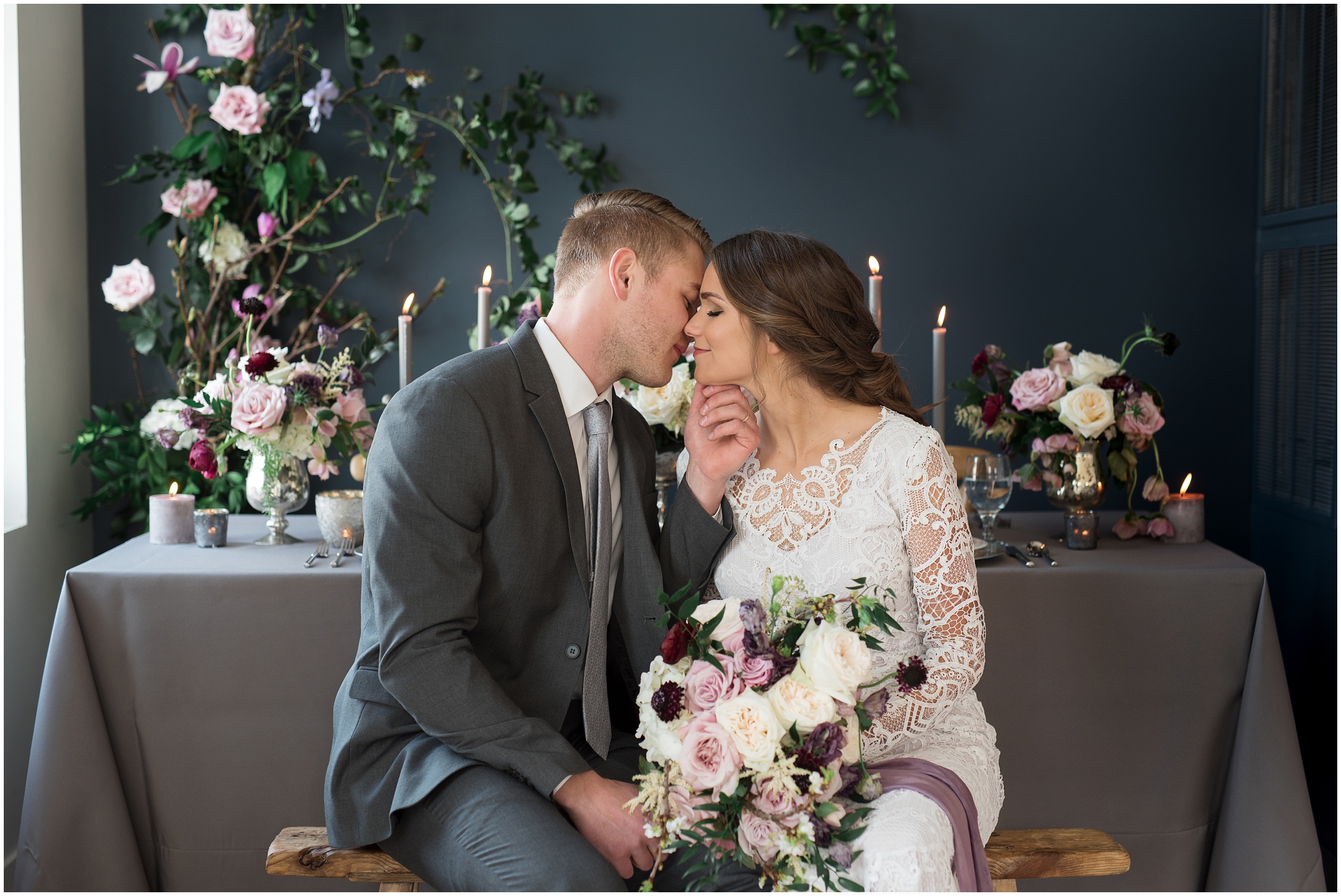 Studio bridals, navy suit, jewel tone flowers, lace dress, lace wedding dress, formal dinning setting, long wedding hair, formal wedding hair, Utah wedding photography, Utah county wedding photography, Utah county wedding photographer, salt lake city photographers, salt lake city wedding photography, salt lake photographers, salt lake city photographers, photographers in Utah, Utah photography, photography Utah, photographer Utah, Kristina Curtis photography, Kristina Curtis Photographer, www.kristinacurtisphotography.com