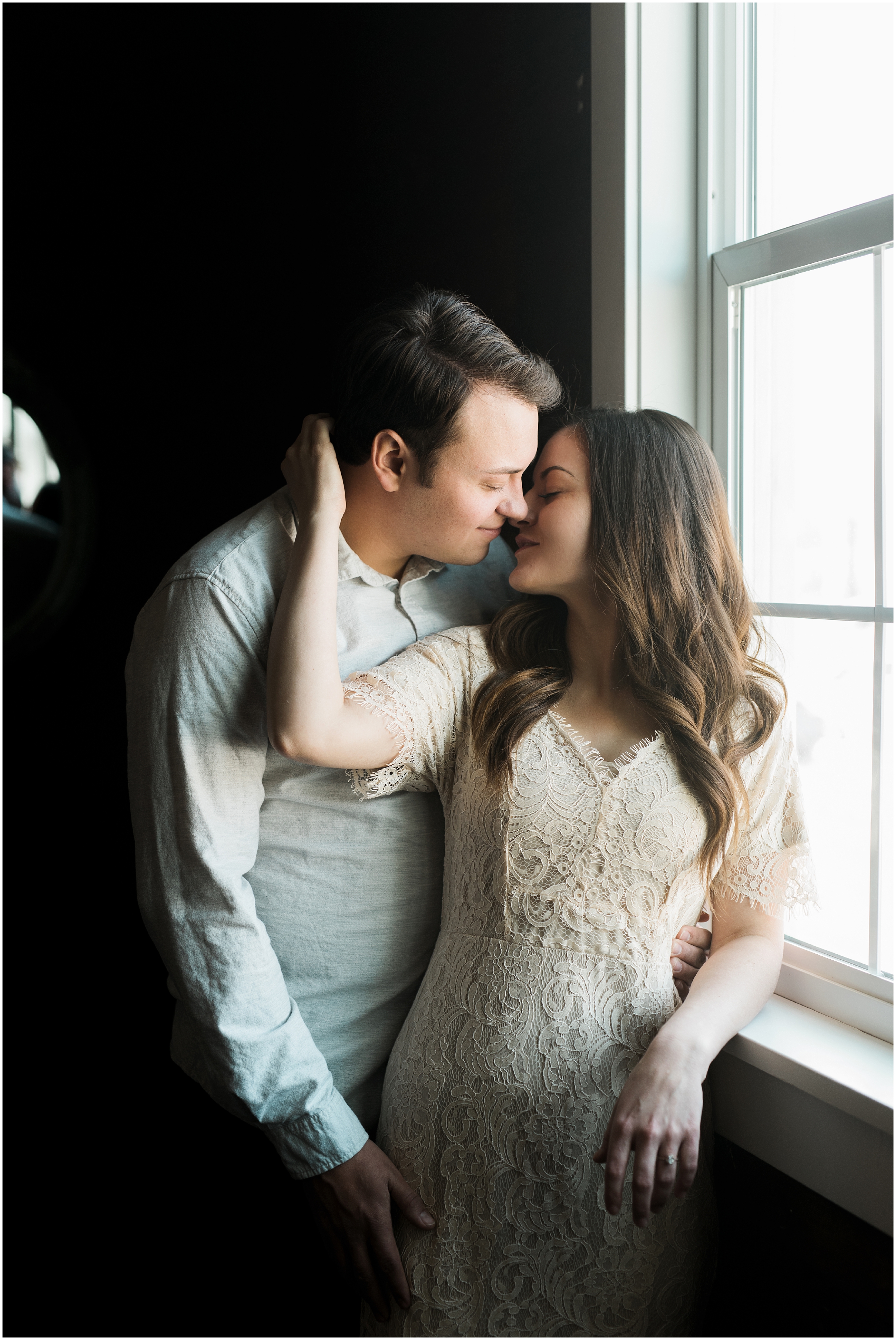 Lace dress, studio engagements, window light, natural light photography, warm tone photography, cream and pale blue engagements, Utah county wedding photography, Utah county wedding photographer, salt lake city photographers, salt lake city wedding photography, salt lake photographers, salt lake city photographers, photographers in Utah, Utah photography, photography Utah, photographer Utah, Kristina Curtis photography, Kristina Curtis Photographer, www.kristinacurtisphotography.com