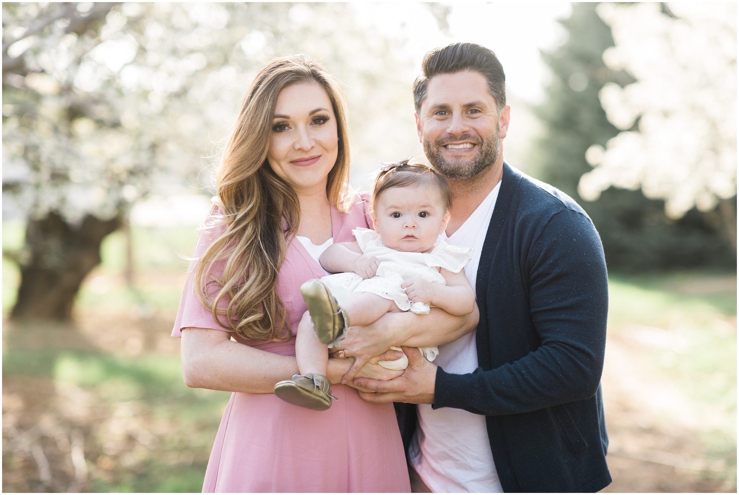 Blush dress, blush and navy blue, spring blooms, long blush dress, down hair, white baby dress, gold shoes, family photographers in Utah, Utah family photographer, family photos Utah, Kristina Curtis photography, Kristina Curtis Photographer, www.kristinacurtisphotography.com