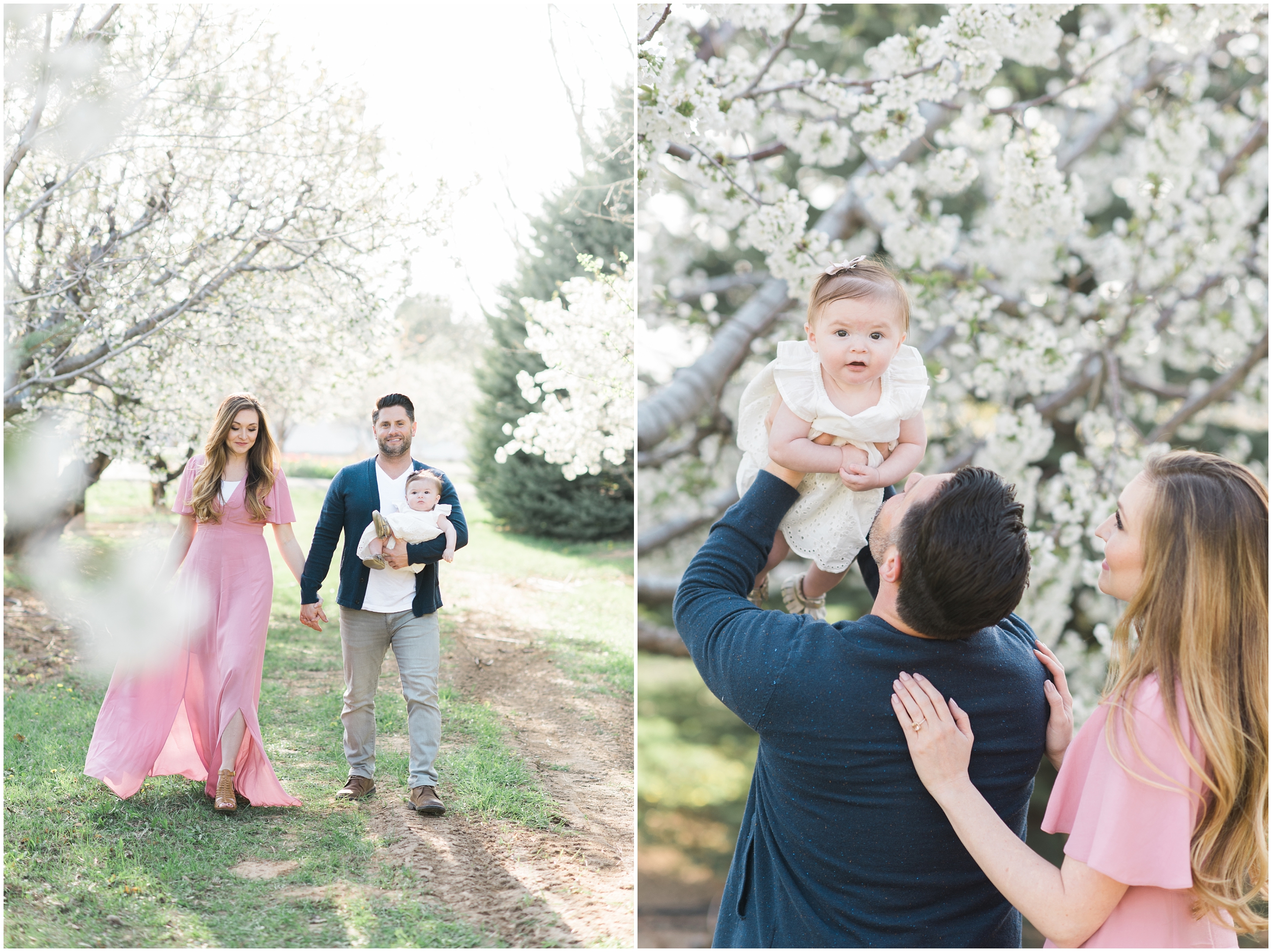 Blush dress, blush and navy blue, spring blooms, long blush dress, down hair, white baby dress, gold shoes, family photographers in Utah, Utah family photographer, family photos Utah, Kristina Curtis photography, Kristina Curtis Photographer, www.kristinacurtisphotography.com