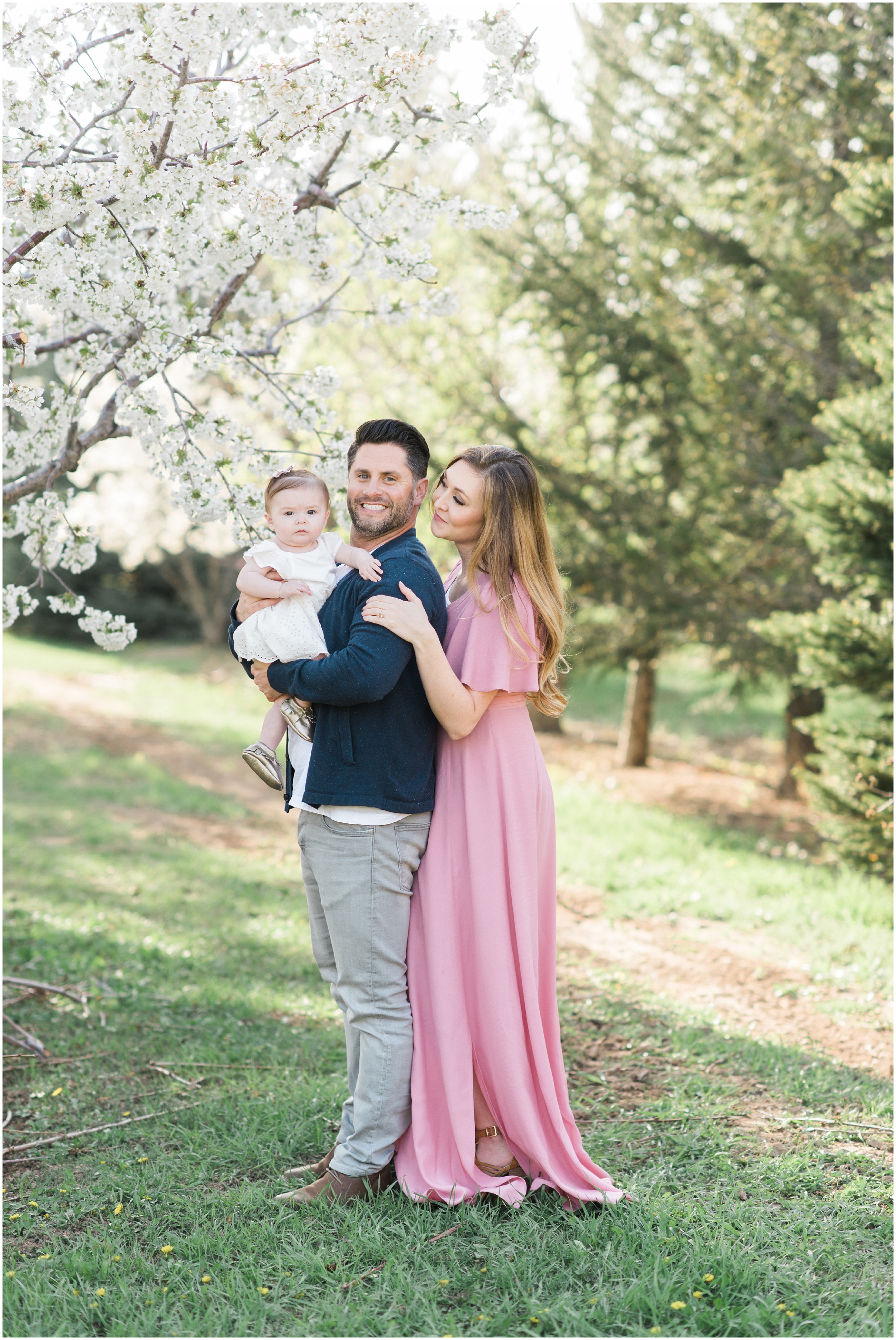 Blush dress, blush and navy blue, spring blooms, long blush dress, down hair, white baby dress, gold shoes, family photographers in Utah, Utah family photographer, family photos Utah, Kristina Curtis photography, Kristina Curtis Photographer, www.kristinacurtisphotography.com