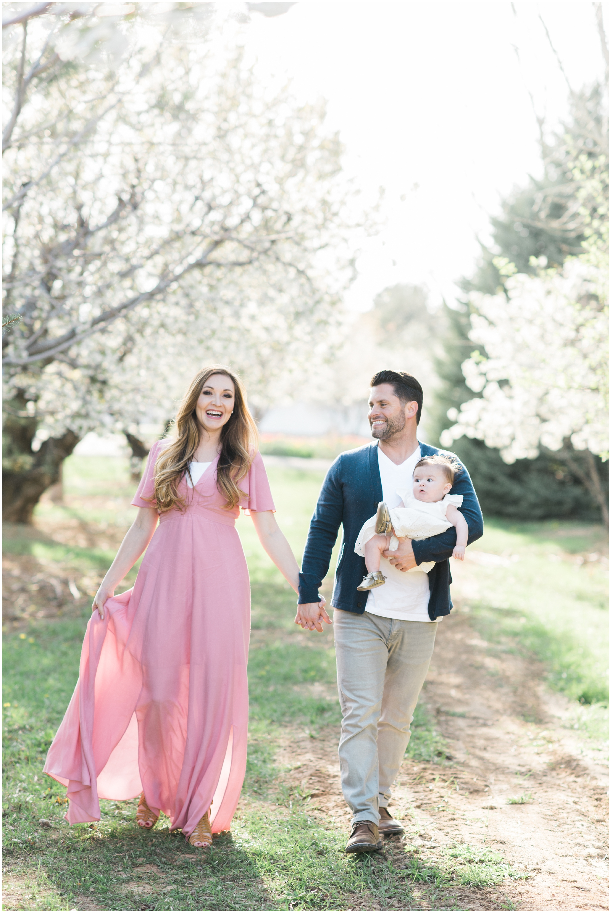 Blush dress, blush and navy blue, spring blooms, long blush dress, down hair, white baby dress, gold shoes, family photographers in Utah, Utah family photographer, family photos Utah, Kristina Curtis photography, Kristina Curtis Photographer, www.kristinacurtisphotography.com