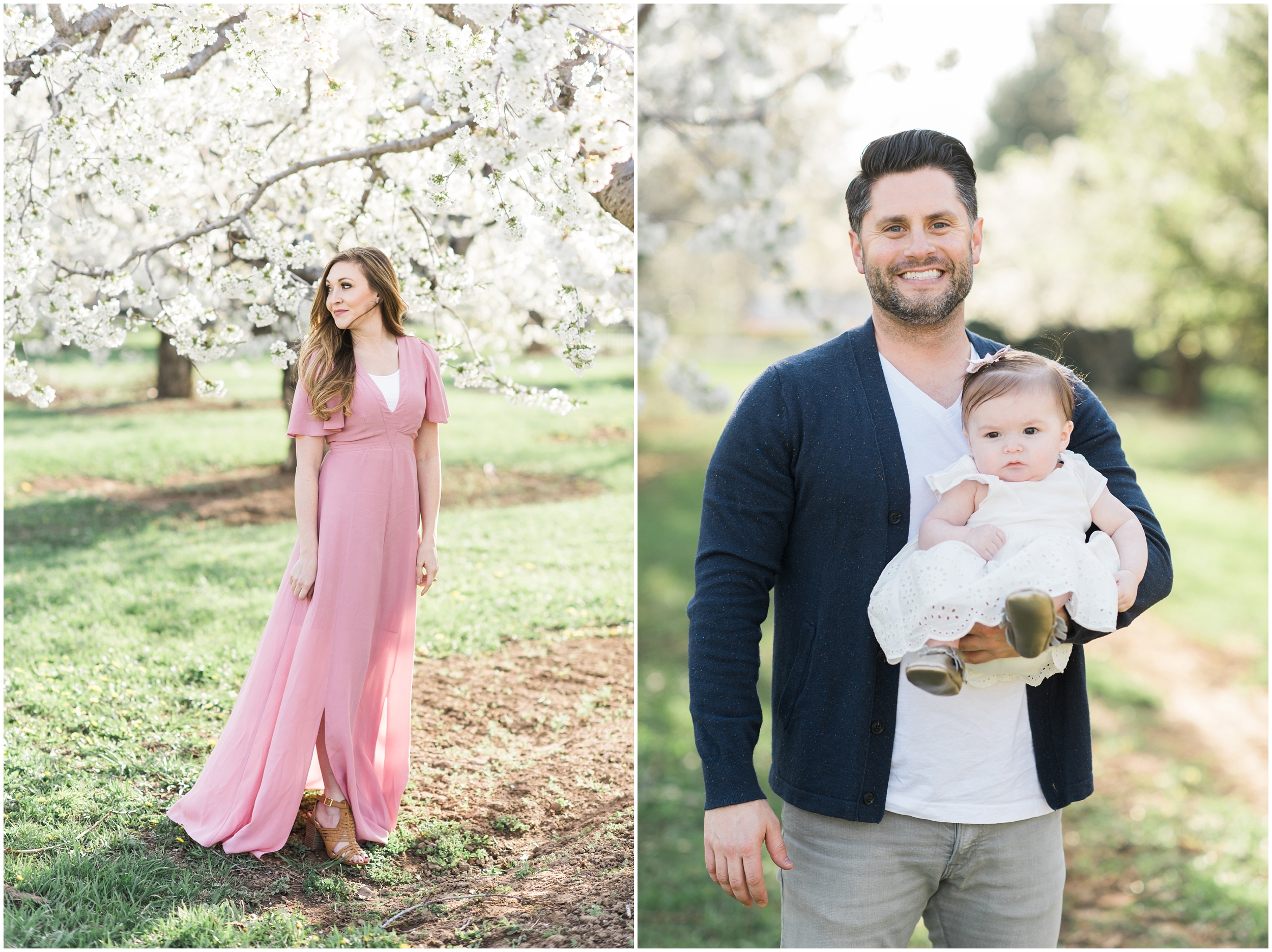 Blush dress, blush and navy blue, spring blooms, long blush dress, down hair, white baby dress, gold shoes, family photographers in Utah, Utah family photographer, family photos Utah, Kristina Curtis photography, Kristina Curtis Photographer, www.kristinacurtisphotography.com