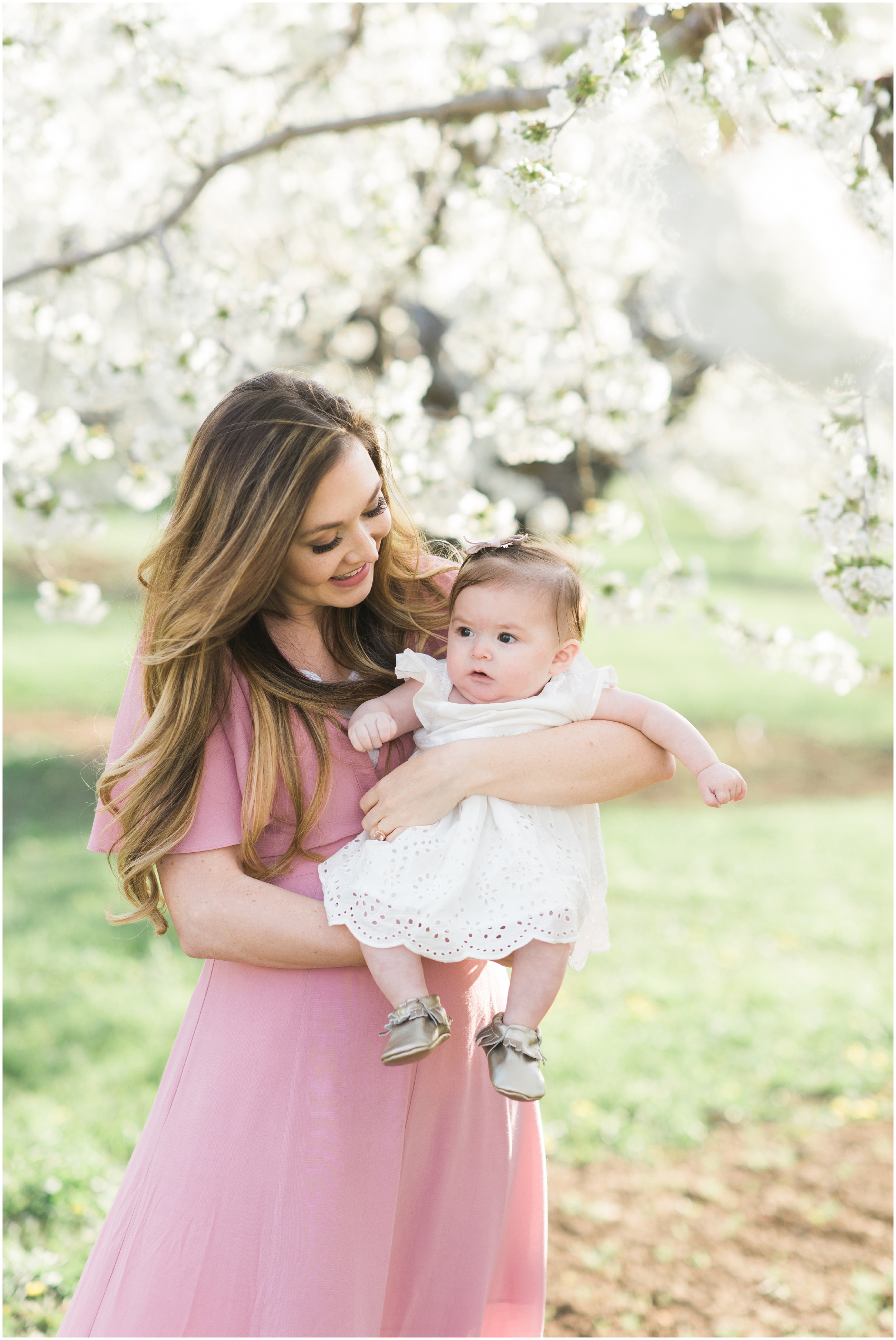 Blush dress, blush and navy blue, spring blooms, long blush dress, down hair, white baby dress, gold shoes, family photographers in Utah, Utah family photographer, family photos Utah, Kristina Curtis photography, Kristina Curtis Photographer, www.kristinacurtisphotography.com