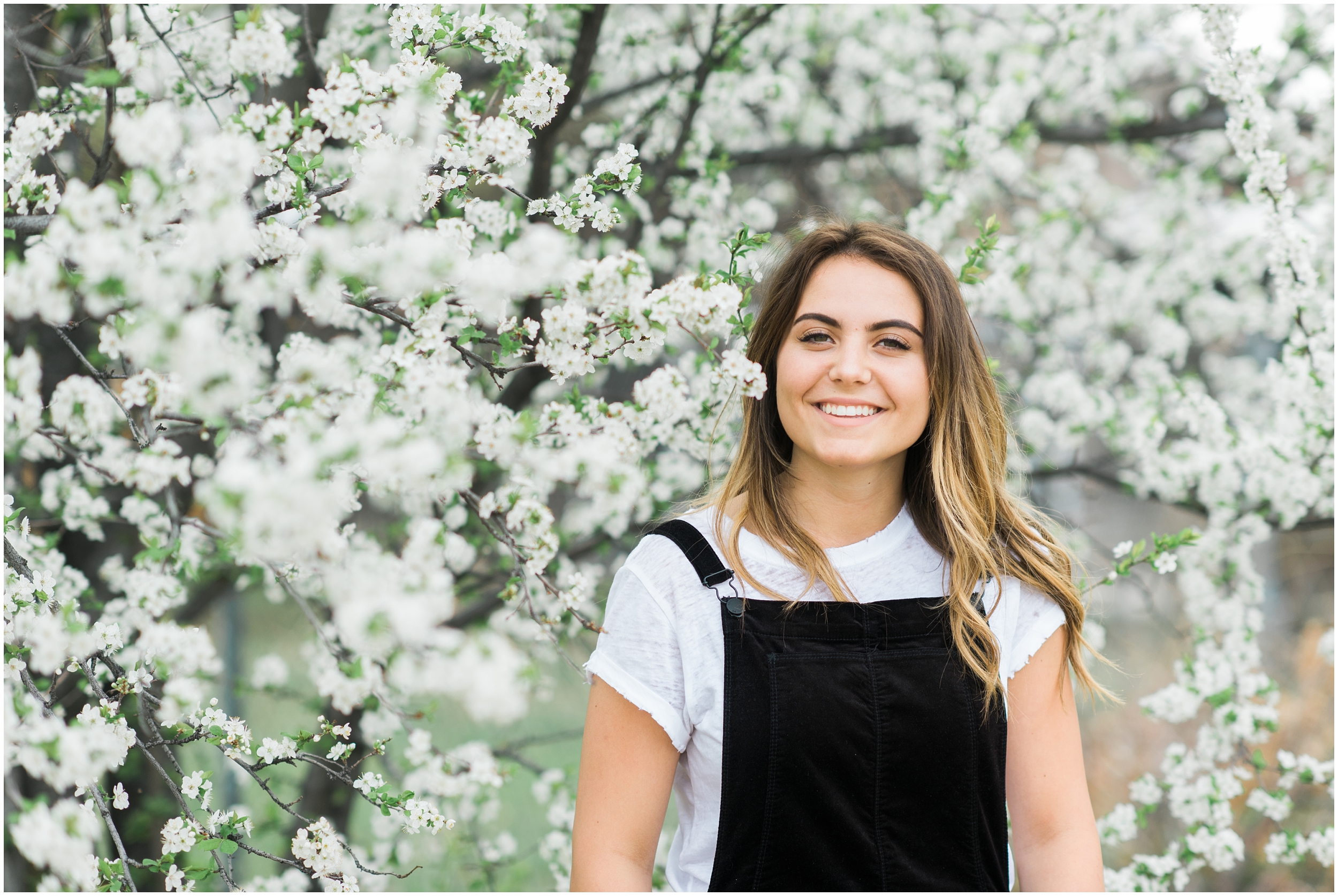 Modern senior photos, greenhouse senior photos, black and white outfit, spring blossoms senior photos, fresh senior photos, black overalls, ombre hair, family, Utah senior photos, orchard senior photos, photographers in Utah, Utah family photographer, family photos Utah, Kristina Curtis photography, Kristina Curtis Photographer, www.kristinacurtisphotography.com