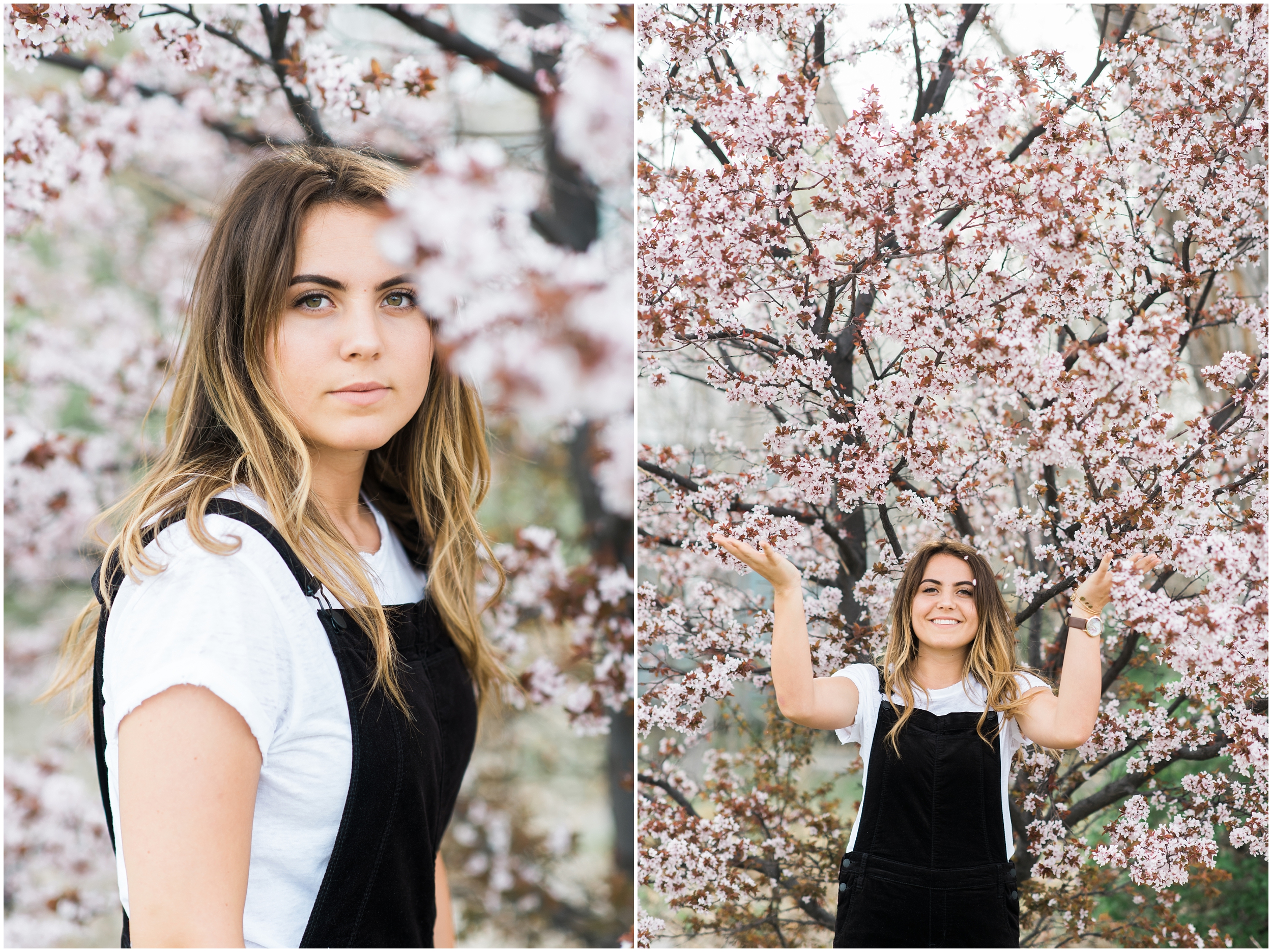 Modern senior photos, greenhouse senior photos, black and white outfit, spring blossoms senior photos, fresh senior photos, black overalls, ombre hair, family, Utah senior photos, orchard senior photos, photographers in Utah, Utah family photographer, family photos Utah, Kristina Curtis photography, Kristina Curtis Photographer, www.kristinacurtisphotography.com