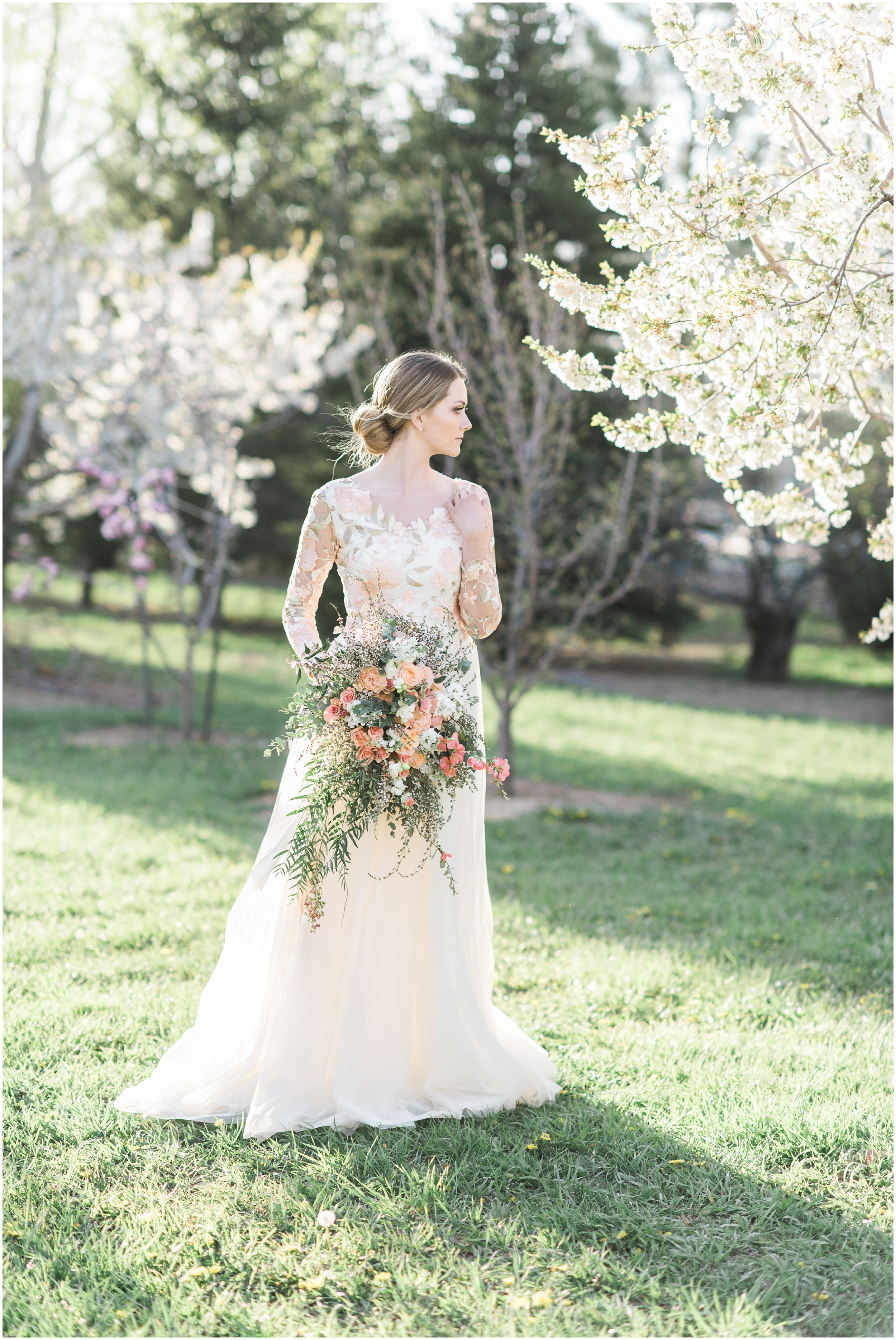 Pink floral wedding dress, pink bouquet, blush bouquet, outdoor bridals, wedding inspiration, blush wedding inspiration, Kristina Curtis, blush flowers, spring blossoms photos, spring bridals, outdoor bridals, floral wedding dress, blush wedding, spring outdoor bridals, photographers in Utah, Utah family photographer, family photos Utah, Kristina Curtis photography, Kristina Curtis Photographer, www.kristinacurtisphotography.com