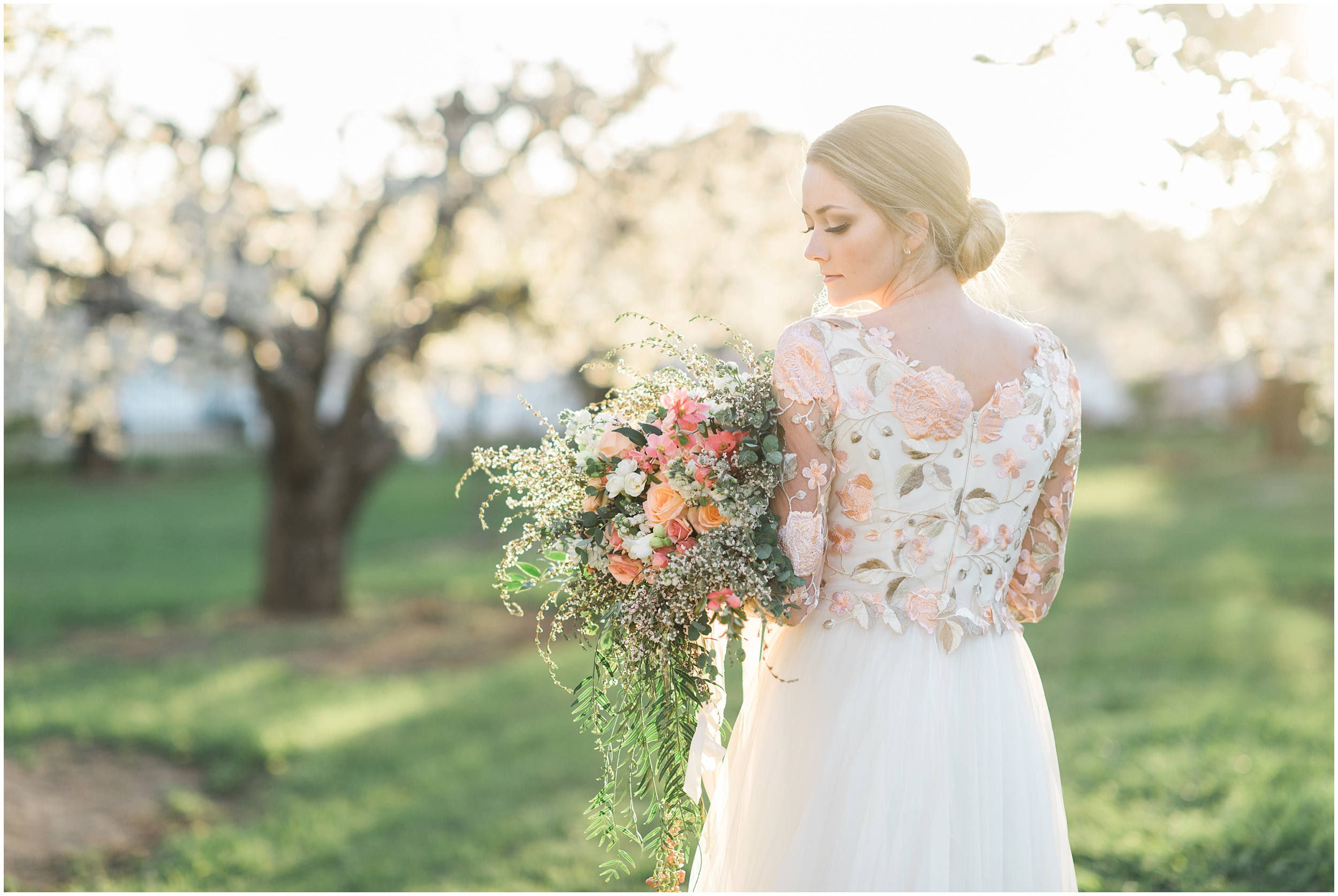 Pink floral wedding dress, pink bouquet, blush bouquet, outdoor bridals, wedding inspiration, blush wedding inspiration, Kristina Curtis, blush flowers, spring blossoms photos, spring bridals, outdoor bridals, floral wedding dress, blush wedding, spring outdoor bridals, photographers in Utah, Utah family photographer, family photos Utah, Kristina Curtis photography, Kristina Curtis Photographer, www.kristinacurtisphotography.com