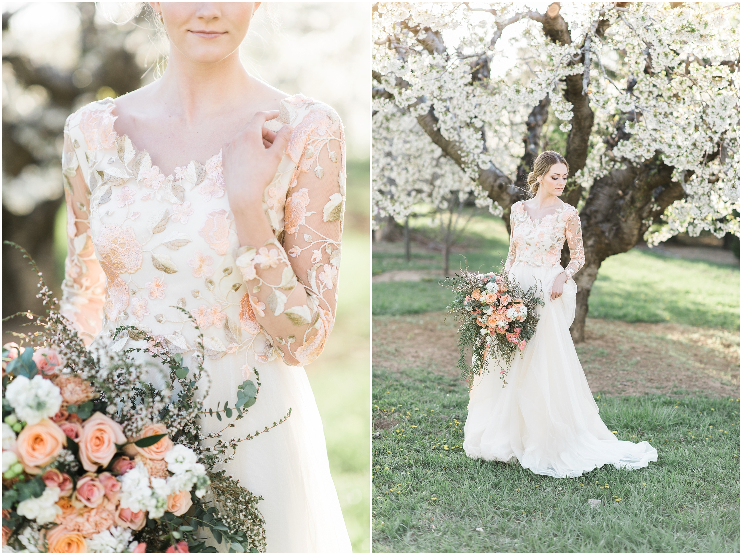 Pink floral wedding dress, pink bouquet, blush bouquet, outdoor bridals, wedding inspiration, blush wedding inspiration, Kristina Curtis, blush flowers, spring blossoms photos, spring bridals, outdoor bridals, floral wedding dress, blush wedding, spring outdoor bridals, photographers in Utah, Utah family photographer, family photos Utah, Kristina Curtis photography, Kristina Curtis Photographer, www.kristinacurtisphotography.com