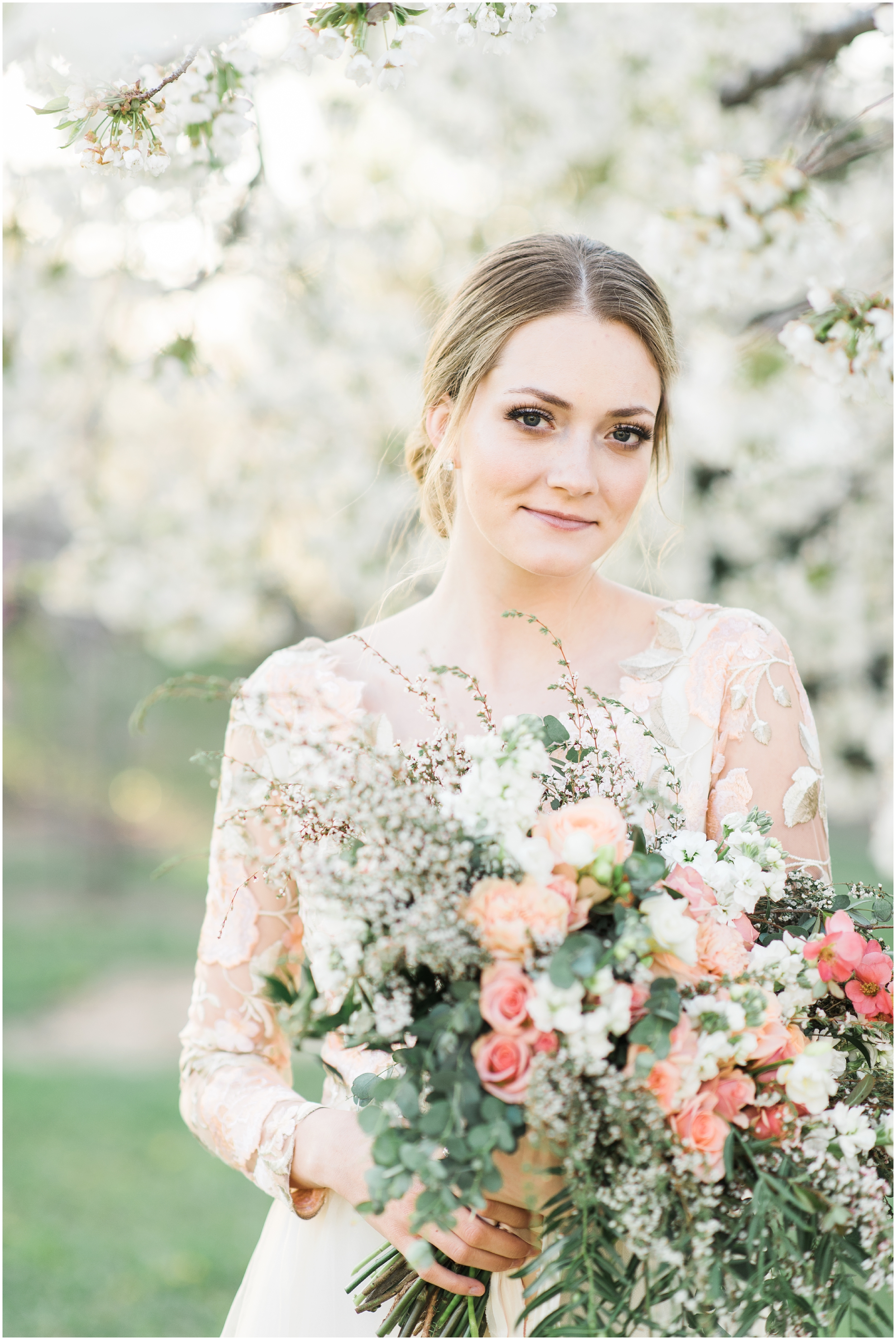 Pink floral wedding dress, pink bouquet, blush bouquet, outdoor bridals, wedding inspiration, blush wedding inspiration, Kristina Curtis, blush flowers, spring blossoms photos, spring bridals, outdoor bridals, floral wedding dress, blush wedding, spring outdoor bridals, photographers in Utah, Utah family photographer, family photos Utah, Kristina Curtis photography, Kristina Curtis Photographer, www.kristinacurtisphotography.com