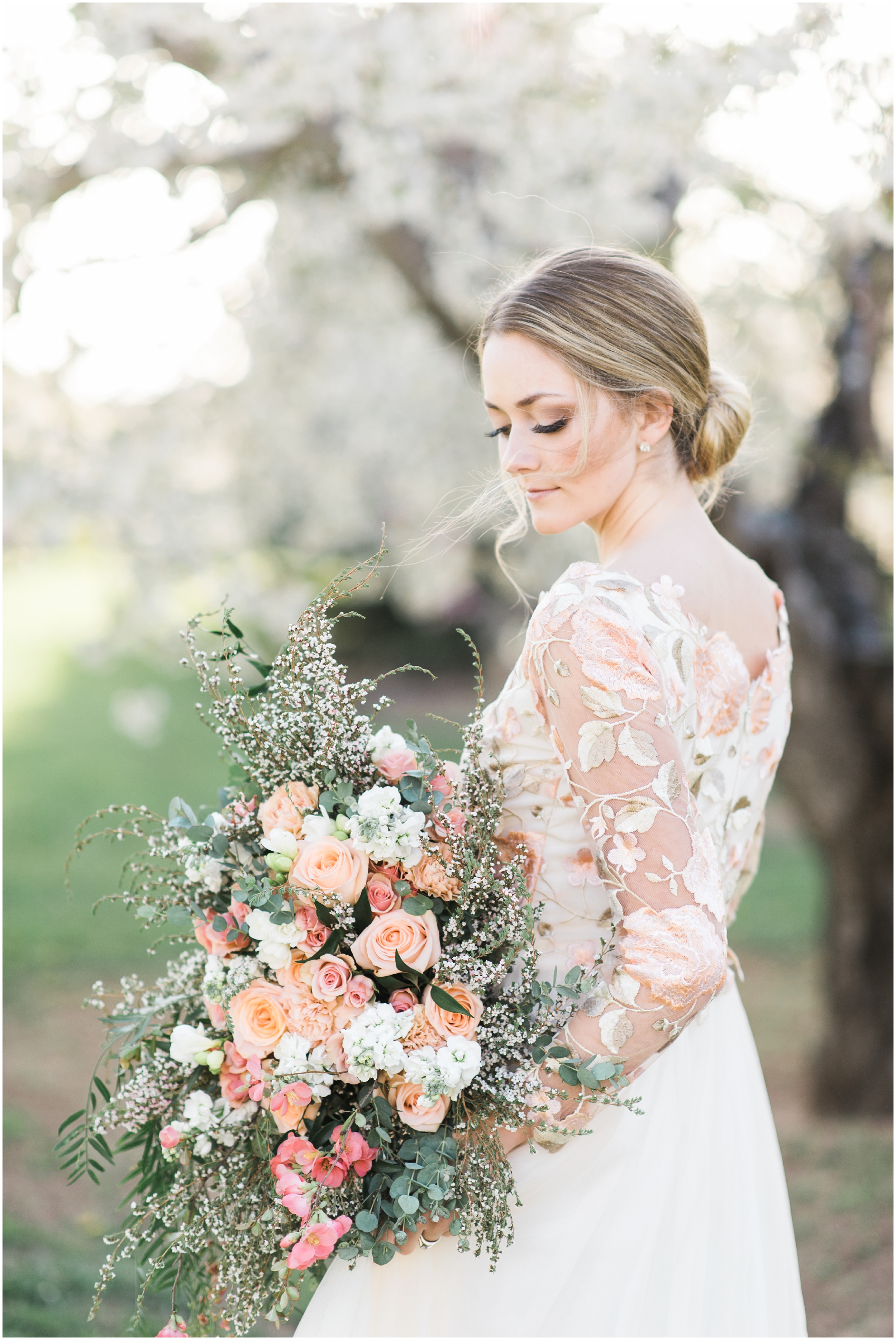 Pink floral wedding dress, pink bouquet, blush bouquet, outdoor bridals, wedding inspiration, blush wedding inspiration, Kristina Curtis, blush flowers, spring blossoms photos, spring bridals, outdoor bridals, floral wedding dress, blush wedding, spring outdoor bridals, photographers in Utah, Utah family photographer, family photos Utah, Kristina Curtis photography, Kristina Curtis Photographer, www.kristinacurtisphotography.com