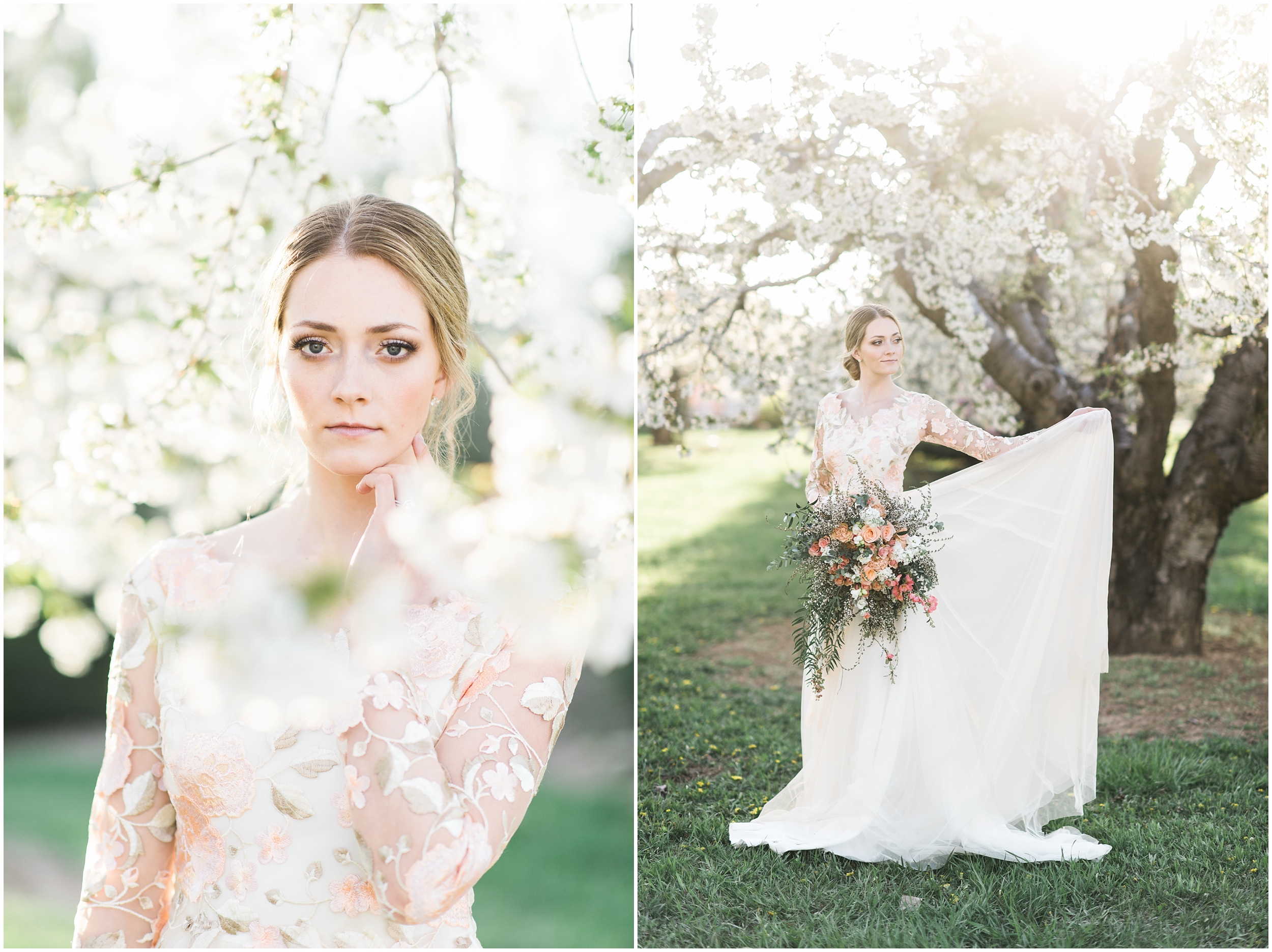 Pink floral wedding dress, pink bouquet, blush bouquet, outdoor bridals, wedding inspiration, blush wedding inspiration, Kristina Curtis, blush flowers, spring blossoms photos, spring bridals, outdoor bridals, floral wedding dress, blush wedding, spring outdoor bridals, photographers in Utah, Utah family photographer, family photos Utah, Kristina Curtis photography, Kristina Curtis Photographer, www.kristinacurtisphotography.com