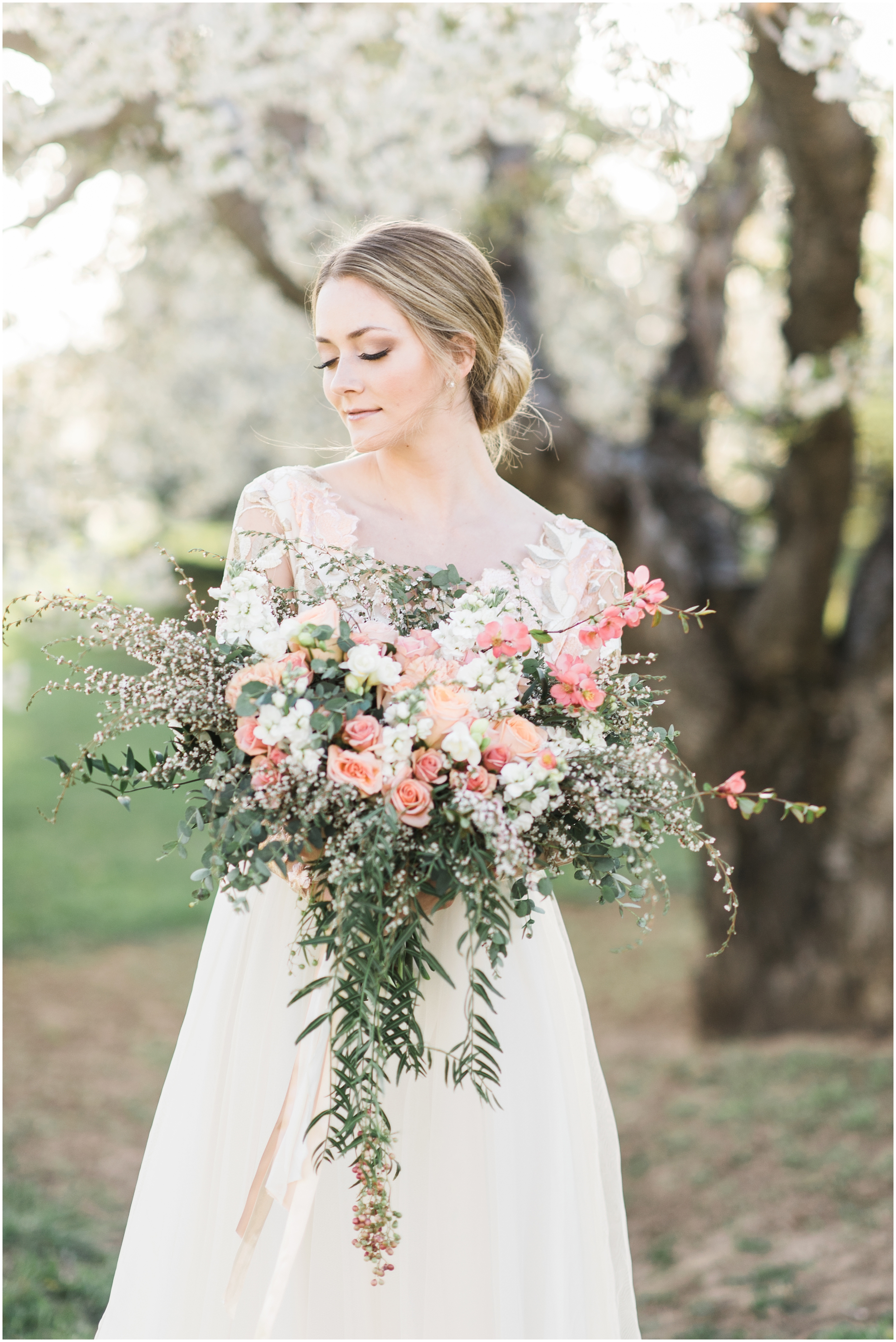 Pink floral wedding dress, pink bouquet, blush bouquet, outdoor bridals, wedding inspiration, blush wedding inspiration, Kristina Curtis, blush flowers, spring blossoms photos, spring bridals, outdoor bridals, floral wedding dress, blush wedding, spring outdoor bridals, photographers in Utah, Utah family photographer, family photos Utah, Kristina Curtis photography, Kristina Curtis Photographer, www.kristinacurtisphotography.com