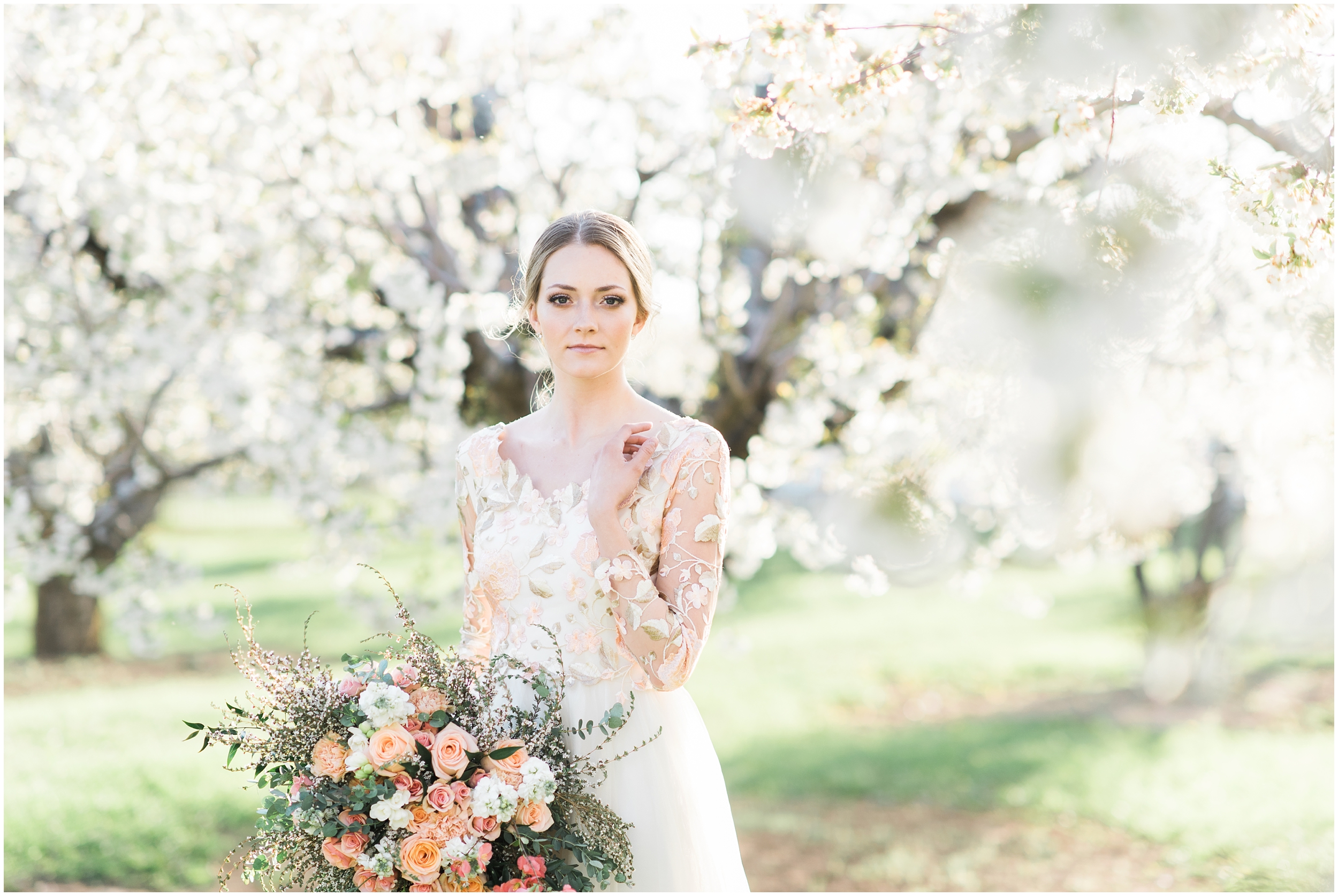 Pink floral wedding dress, pink bouquet, blush bouquet, outdoor bridals, wedding inspiration, blush wedding inspiration, Kristina Curtis, blush flowers, spring blossoms photos, spring bridals, outdoor bridals, floral wedding dress, blush wedding, spring outdoor bridals, photographers in Utah, Utah family photographer, family photos Utah, Kristina Curtis photography, Kristina Curtis Photographer, www.kristinacurtisphotography.com