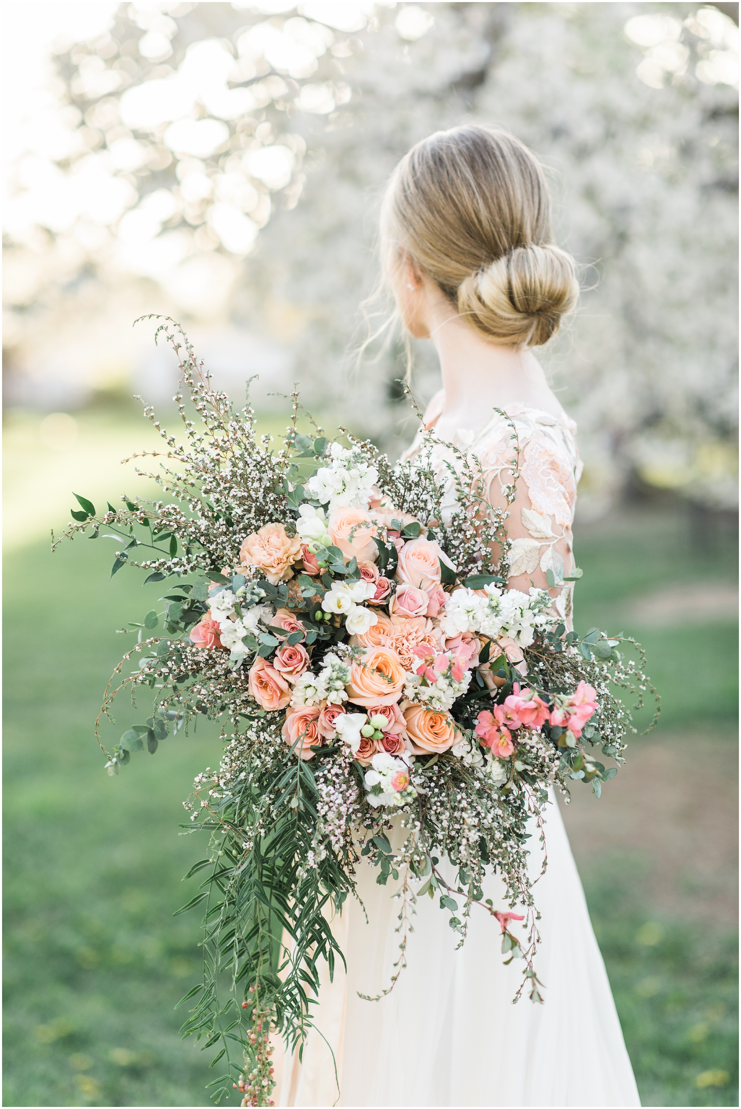 Pink floral wedding dress, pink bouquet, blush bouquet, outdoor bridals, wedding inspiration, blush wedding inspiration, Kristina Curtis, blush flowers, spring blossoms photos, spring bridals, outdoor bridals, floral wedding dress, blush wedding, spring outdoor bridals, photographers in Utah, Utah family photographer, family photos Utah, Kristina Curtis photography, Kristina Curtis Photographer, www.kristinacurtisphotography.com