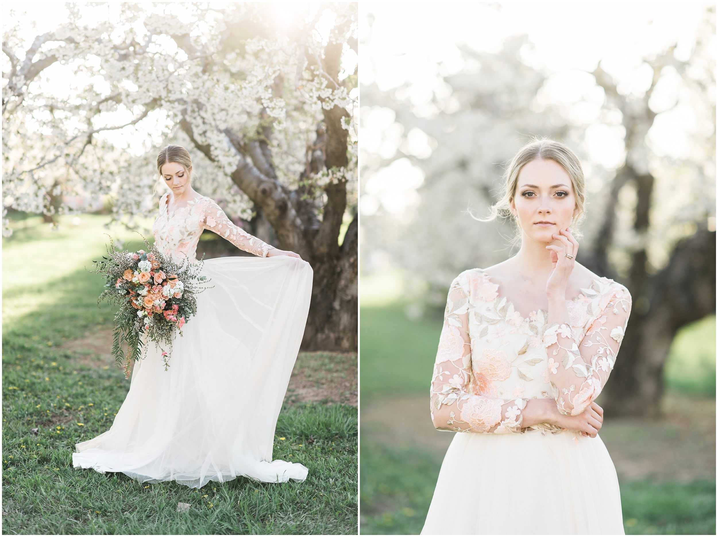 Pink floral wedding dress, pink bouquet, blush bouquet, outdoor bridals, wedding inspiration, blush wedding inspiration, Kristina Curtis, blush flowers, spring blossoms photos, spring bridals, outdoor bridals, floral wedding dress, blush wedding, spring outdoor bridals, photographers in Utah, Utah family photographer, family photos Utah, Kristina Curtis photography, Kristina Curtis Photographer, www.kristinacurtisphotography.com