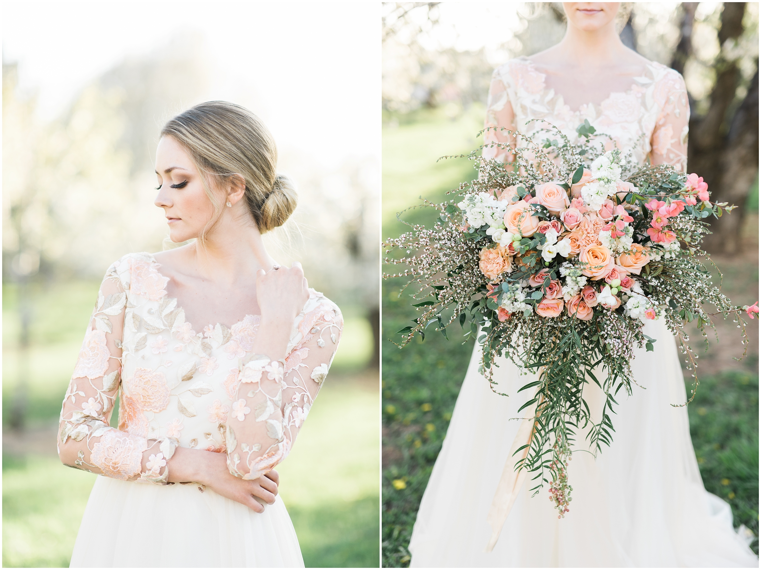 Pink floral wedding dress, pink bouquet, blush bouquet, outdoor bridals, wedding inspiration, blush wedding inspiration, Kristina Curtis, blush flowers, spring blossoms photos, spring bridals, outdoor bridals, floral wedding dress, blush wedding, spring outdoor bridals, photographers in Utah, Utah family photographer, family photos Utah, Kristina Curtis photography, Kristina Curtis Photographer, www.kristinacurtisphotography.com