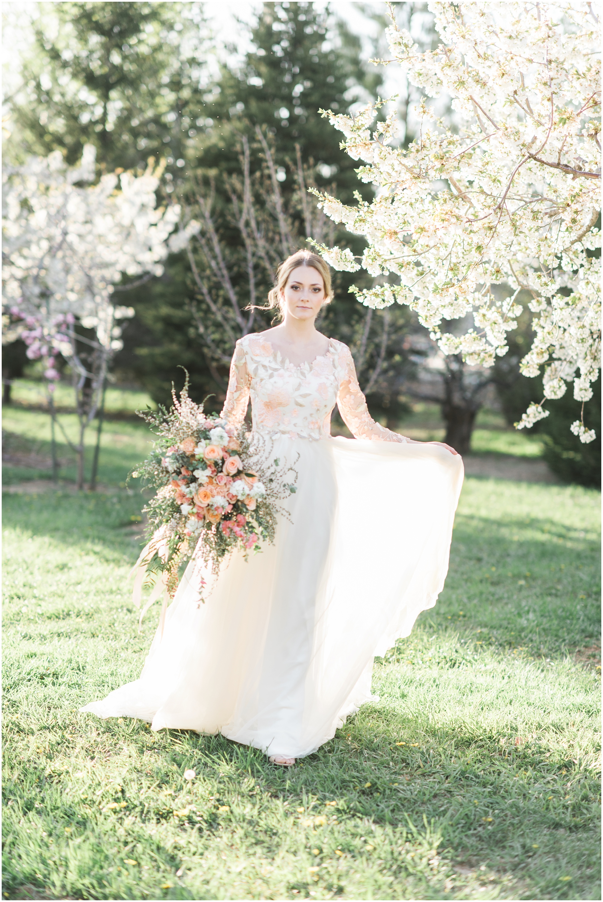 Pink floral wedding dress, pink bouquet, blush bouquet, outdoor bridals, wedding inspiration, blush wedding inspiration, Kristina Curtis, blush flowers, spring blossoms photos, spring bridals, outdoor bridals, floral wedding dress, blush wedding, spring outdoor bridals, photographers in Utah, Utah family photographer, family photos Utah, Kristina Curtis photography, Kristina Curtis Photographer, www.kristinacurtisphotography.com